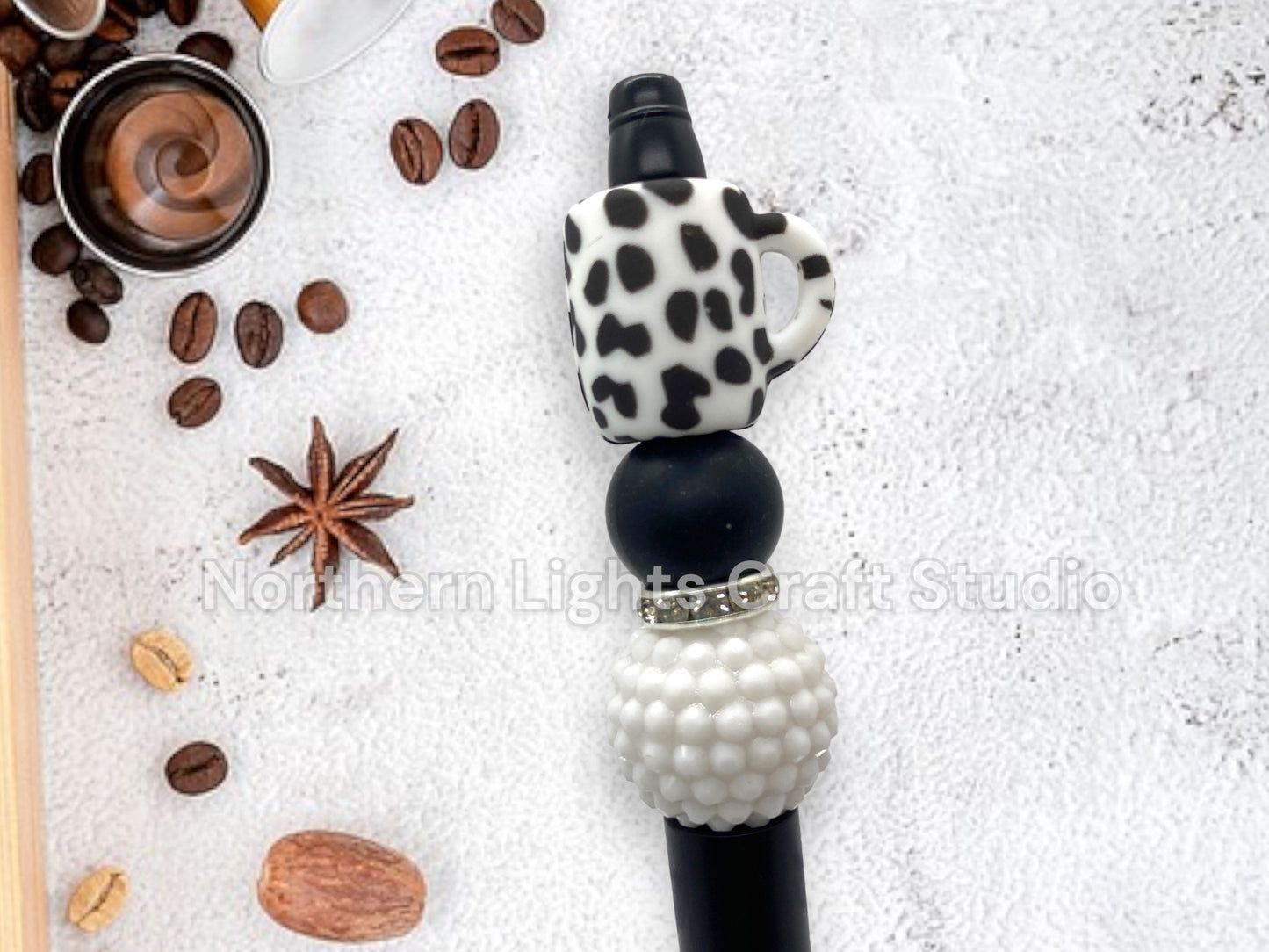 Custom Coffee Pen, Beaded Coffee Pen, Bling Pen, Bling Coffee Pen, Gift for Coffee Lovers, Gourmet Coffee Pen, Animal Print Coffee Cup Bead