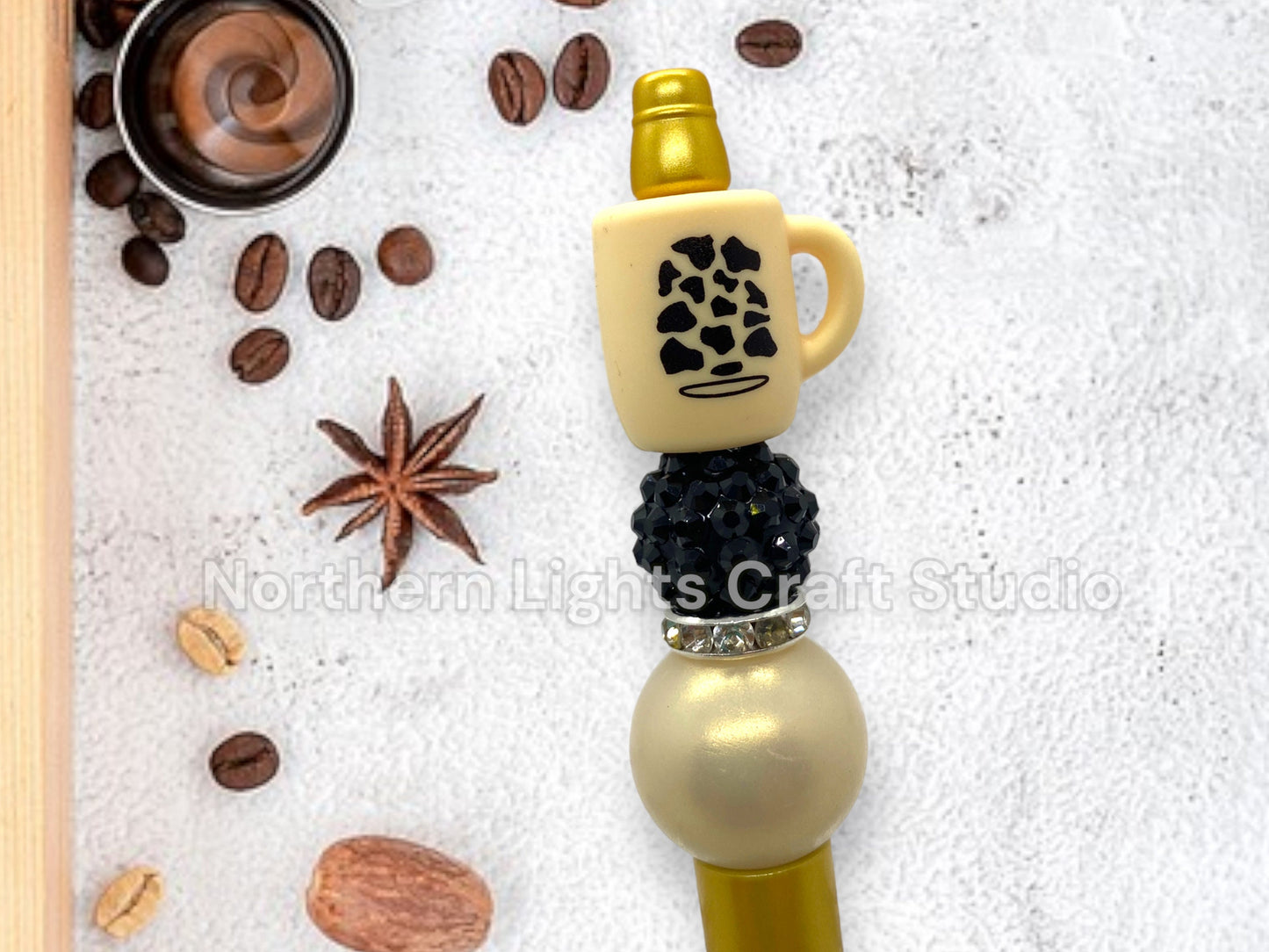 Custom Coffee Pen, Beaded Coffee Pen, Bling Pen, Bling Coffee Pen, Gift for Coffee Lovers, Gourmet Coffee Pen, Animal Print Coffee Cup Bead