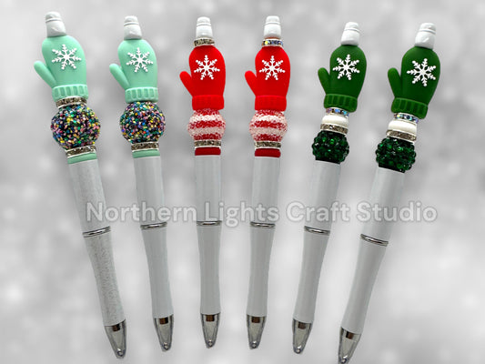 Beaded Mitten Pens, Custom Beaded Mitten Pen, Winter Mitten Gift, Stocking Stuffer Ideas, Baby It's Cold Outside, Rhinestone Mitten Pen