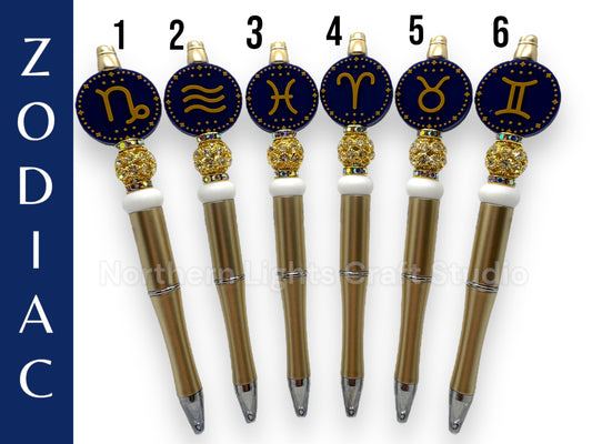 Custom Zodiac Beaded Pen, Horoscope Gift, Astrological Sign, Zodiac Beaded Ink Pen, Zodiac Constellation Bead, Bead Pen, Bling Zodiac