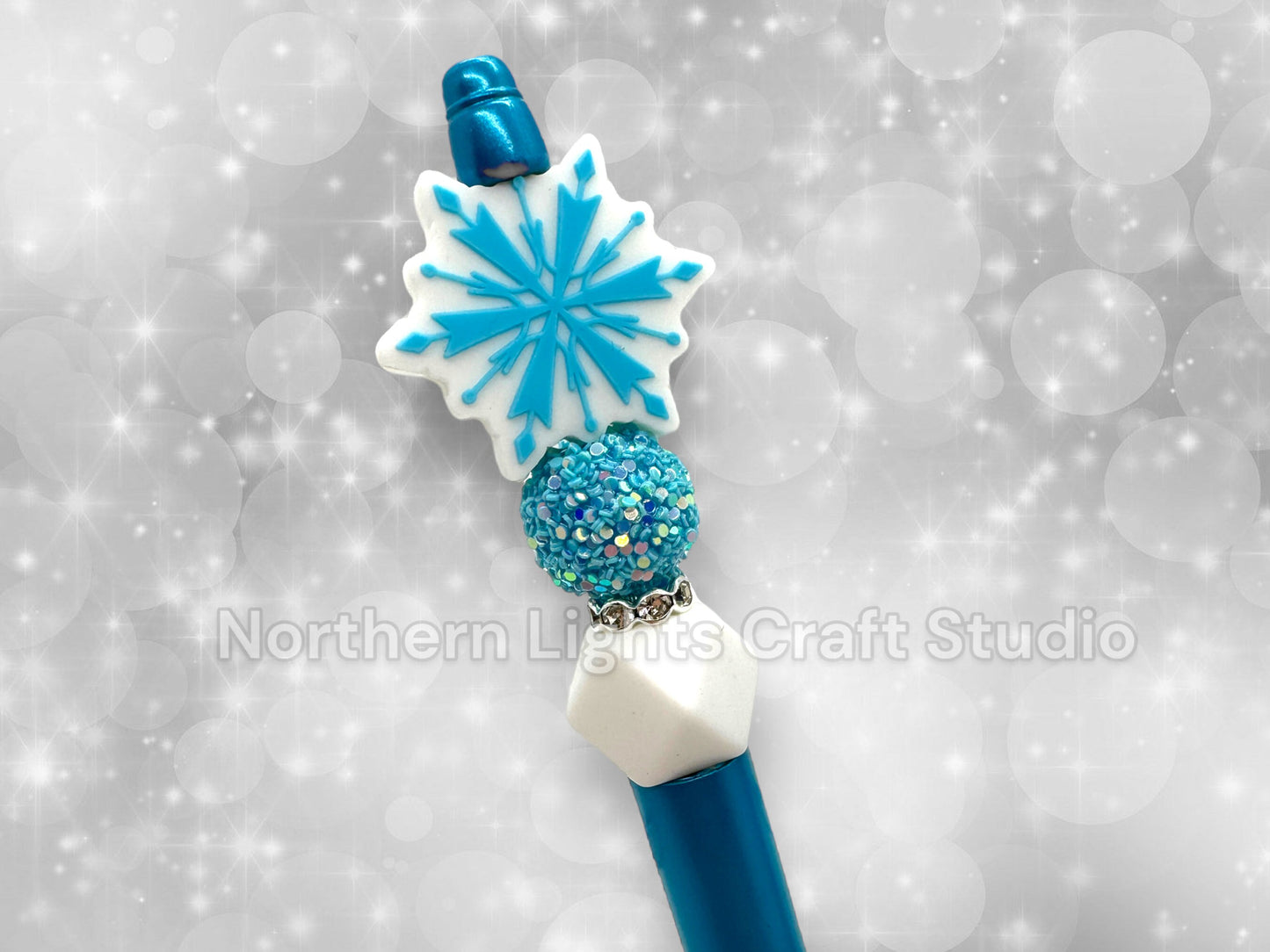 Custom Beaded Winter Pen, Snowflake Pen, Winter Beaded Pen, Rhinestone Snowflake Pen, Bling Winter Pen