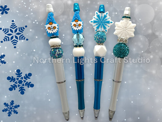 Custom Beaded Winter Pen, Snowflake Pen, Winter Beaded Pen, Rhinestone Snowflake Pen, Bling Winter Pen