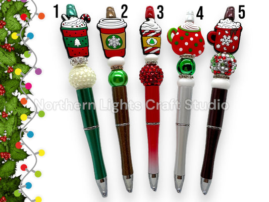Beaded Christmas Pens, Beaded Pens, Beaded Coffee Pens, Peppermint Mocha Gift, Hot Chocolate Gift, Hot Cocoa Gift Idea, Coffee Basket Gift