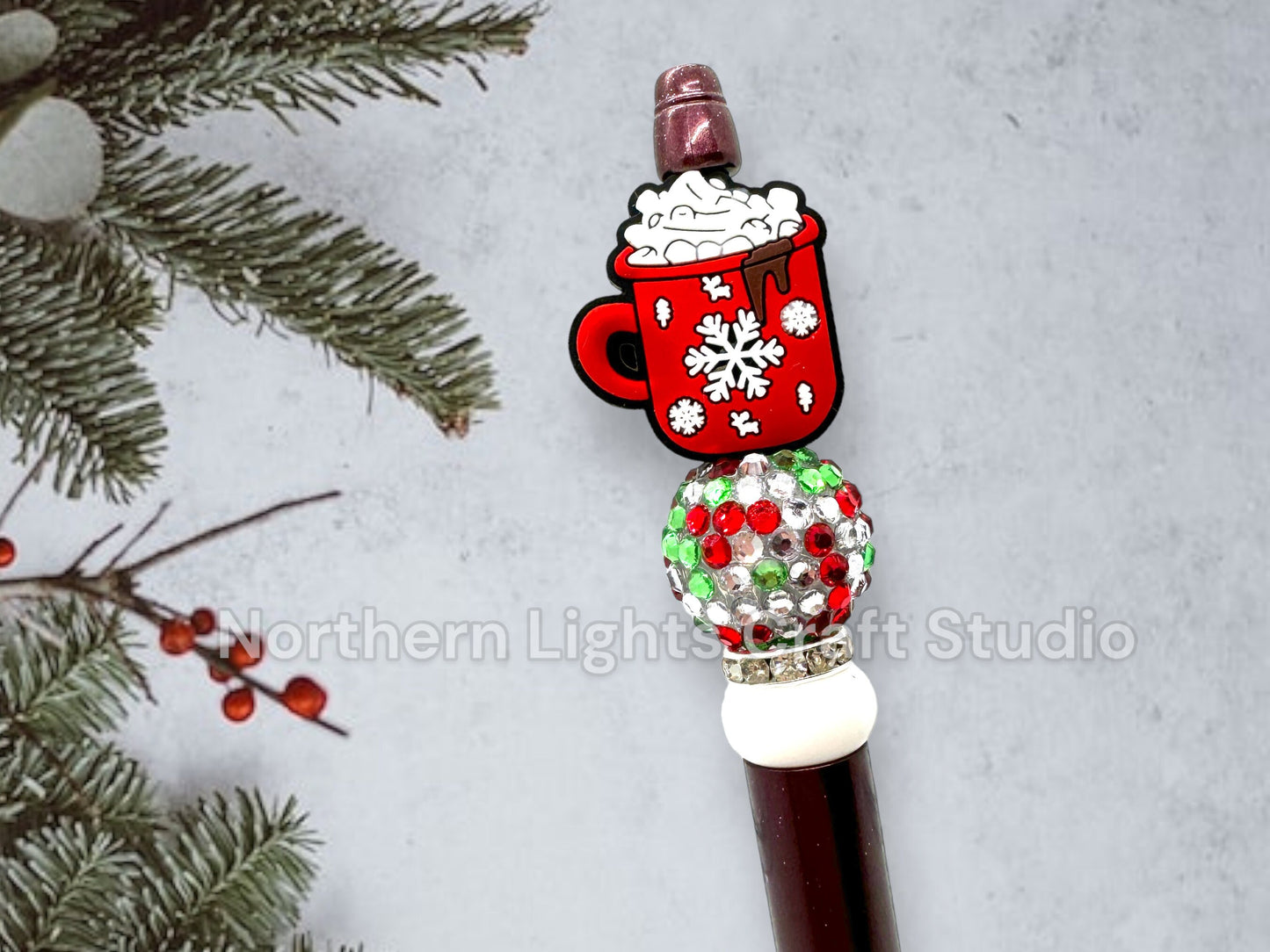 Beaded Christmas Pens, Beaded Pens, Beaded Coffee Pens, Peppermint Mocha Gift, Hot Chocolate Gift, Hot Cocoa Gift Idea, Coffee Basket Gift