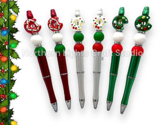 Beaded Christmas Donut Pen, Beaded Pens, Handmade Beads, Coffee and Dessert Theme, Coffee and Donuts Gift Ideas, Handmade Pen Beads