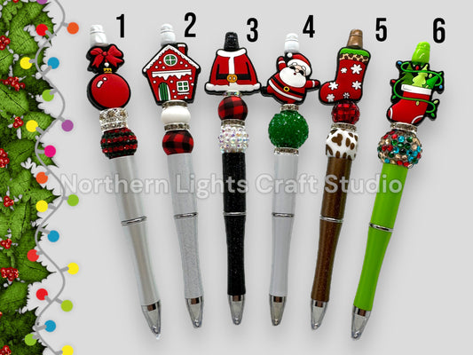 Custom Beaded Christmas Pen, Christmas Bling Pen, Santa Gift, Santa's Coat, Dancing Santa, Cute Stocking Stuffer, Santa's Workshop