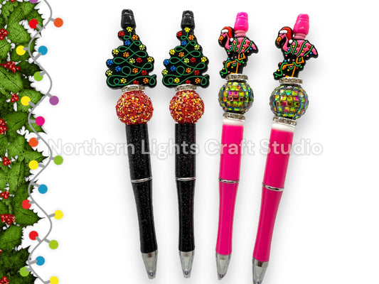 Paw Print and Flamingo Bead Pens, Custom Beaded Christmas Pens, Bling Pen, Rhinestone Pen, Christmas Flamingo, Pet for Christmas