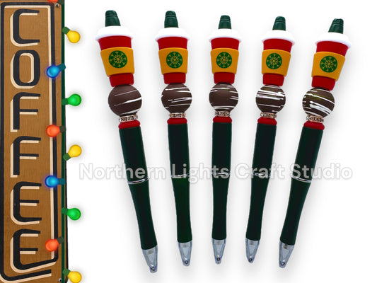 Limited Edition 3D Christmas Coffee Pen, Beaded Pens, Beaded Coffee Pens, Peppermint Mocha Gift