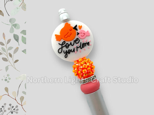 Custom Beaded Pen, I Love You Mom Pen, Fancy Mom Pen, Stocking Stuffers for Mom, Mom Pen, Bling Mom Gift Idea, Mother's Day Gift Idea