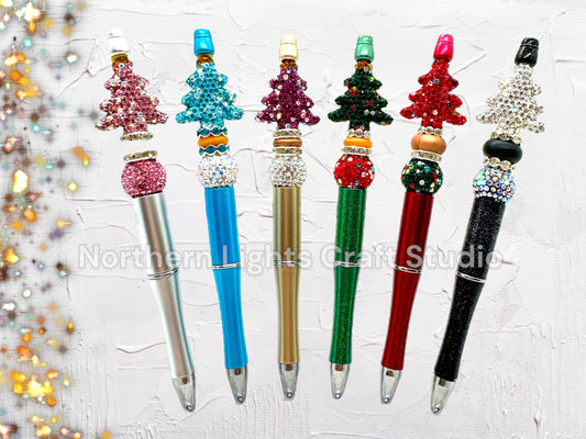 Beaded Rhinestone Christmas Tree Pen, Bling Bead Pen, Christmas Stocking Stuffer, Fancy Bead Pen, Bling Christmas Tree Pen