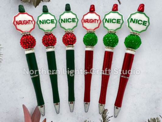 Custom Beaded Naughty or Nice Double Sided Pens, Santa's Naughty or Nice List Beaded Pen