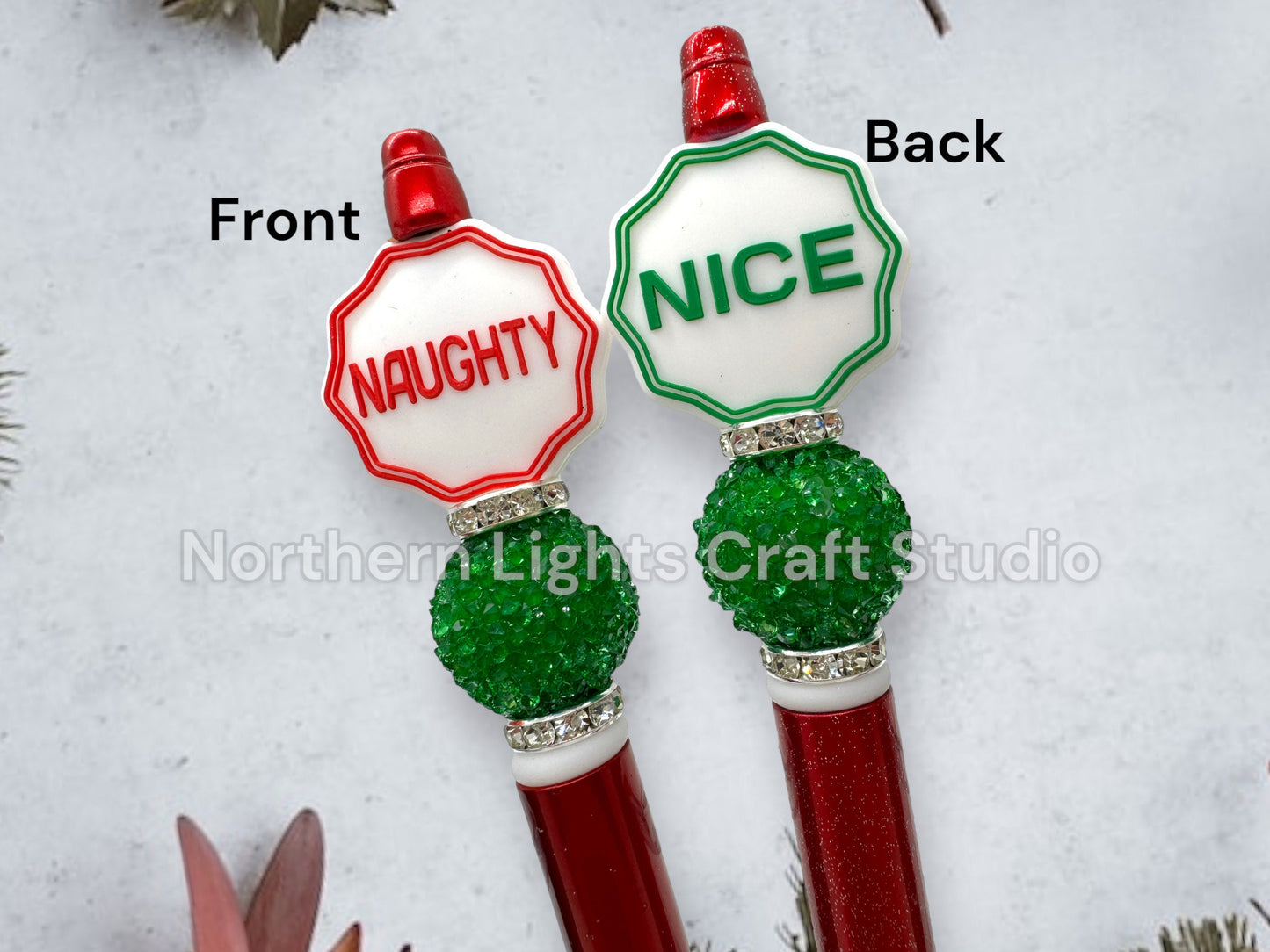 Custom Beaded Naughty or Nice Double Sided Pens, Santa's Naughty or Nice List Beaded Pen