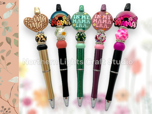 Custom Beaded Mama Pen, Mama Era Pen, Boho Mama Pen, Handmade Bead Pen, Fancy Mom Pen, Rhinestone Mama Pen, Bling Mom Gift Idea
