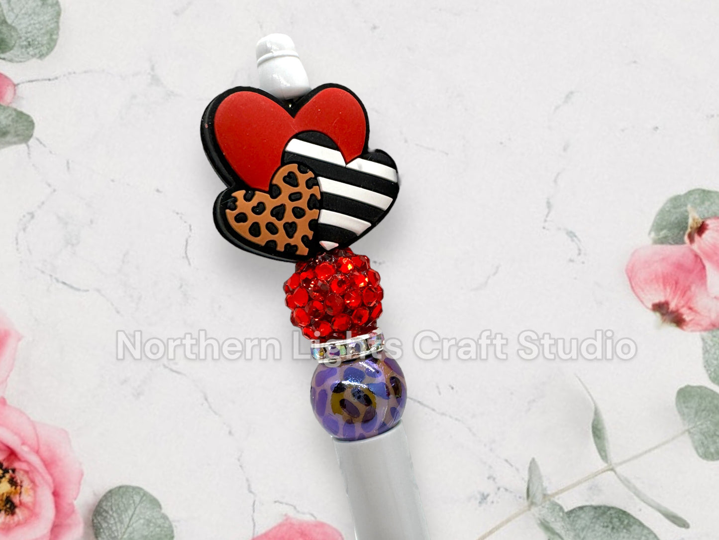 Custom Beaded Heart Pens, Valentine's Day Themed Pens