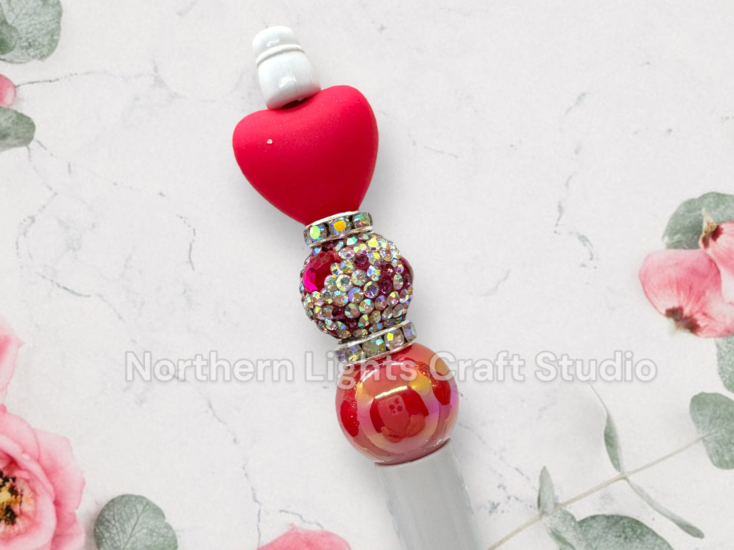 Custom Beaded Heart Pens, Valentine's Day Themed Pens