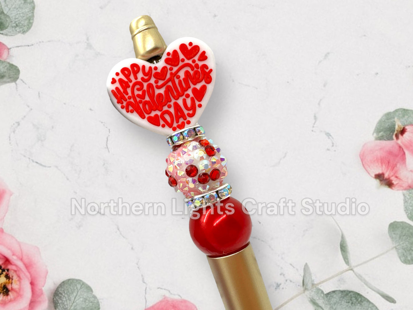Valentine's Day Pen, Bling Pen, XOXO Beaded Pen, Love Themed Pens, Happy Valentine's Day Pen, Rhinestone Valentine's Pens