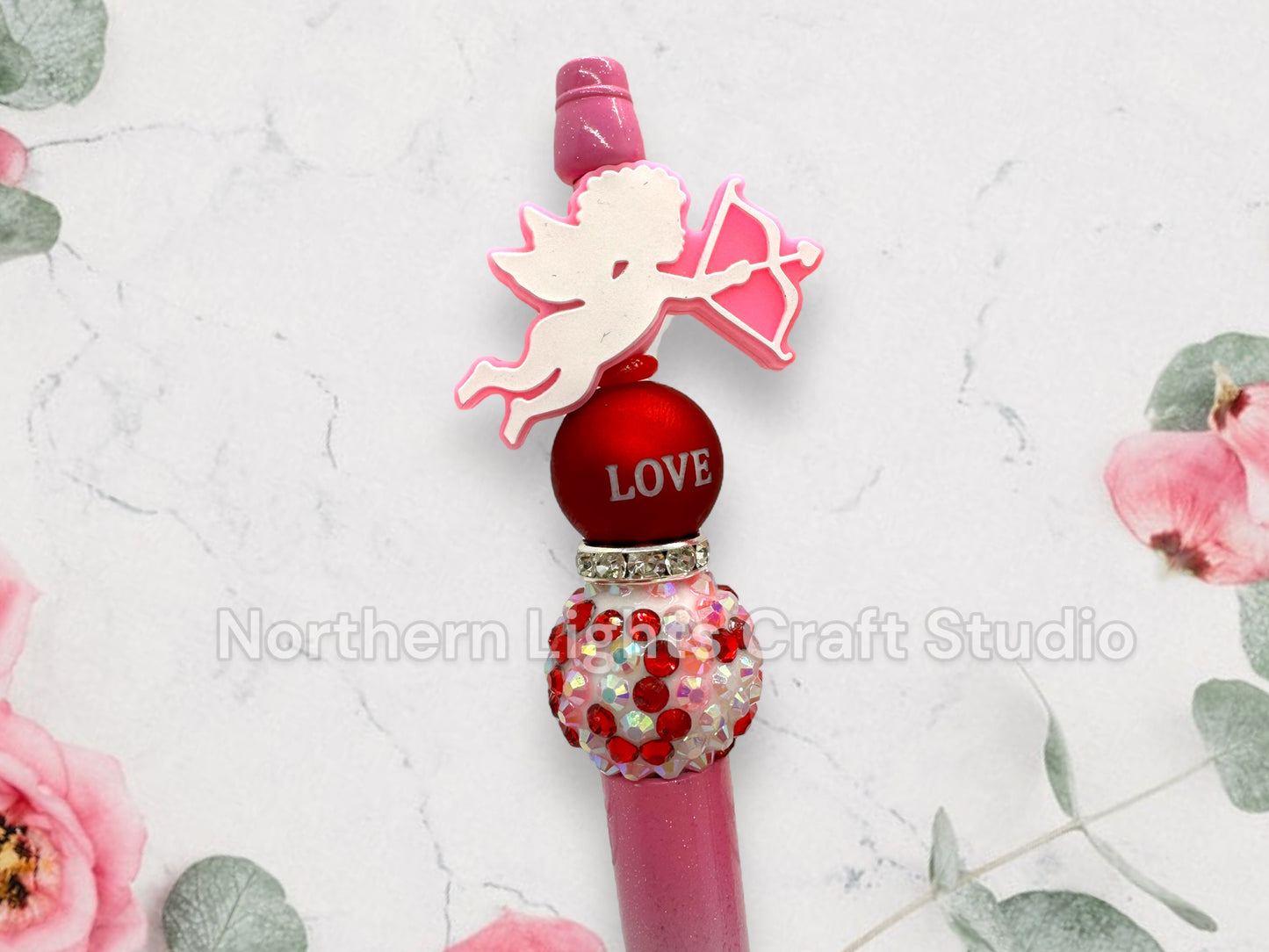 Valentine's Day Pen, Custom Beaded Cupid Pen, I Love You Pen, Bling Heart Pen