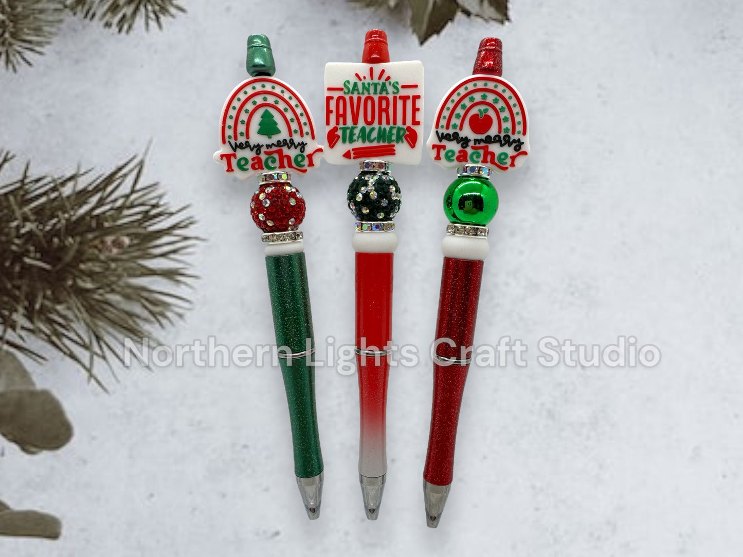 Teacher Appreciation Beaded Pen, Custom Beaded Teacher Pen, Teacher Christmas Gift, Very Merry Teacher, Santa's Favorite Teacher