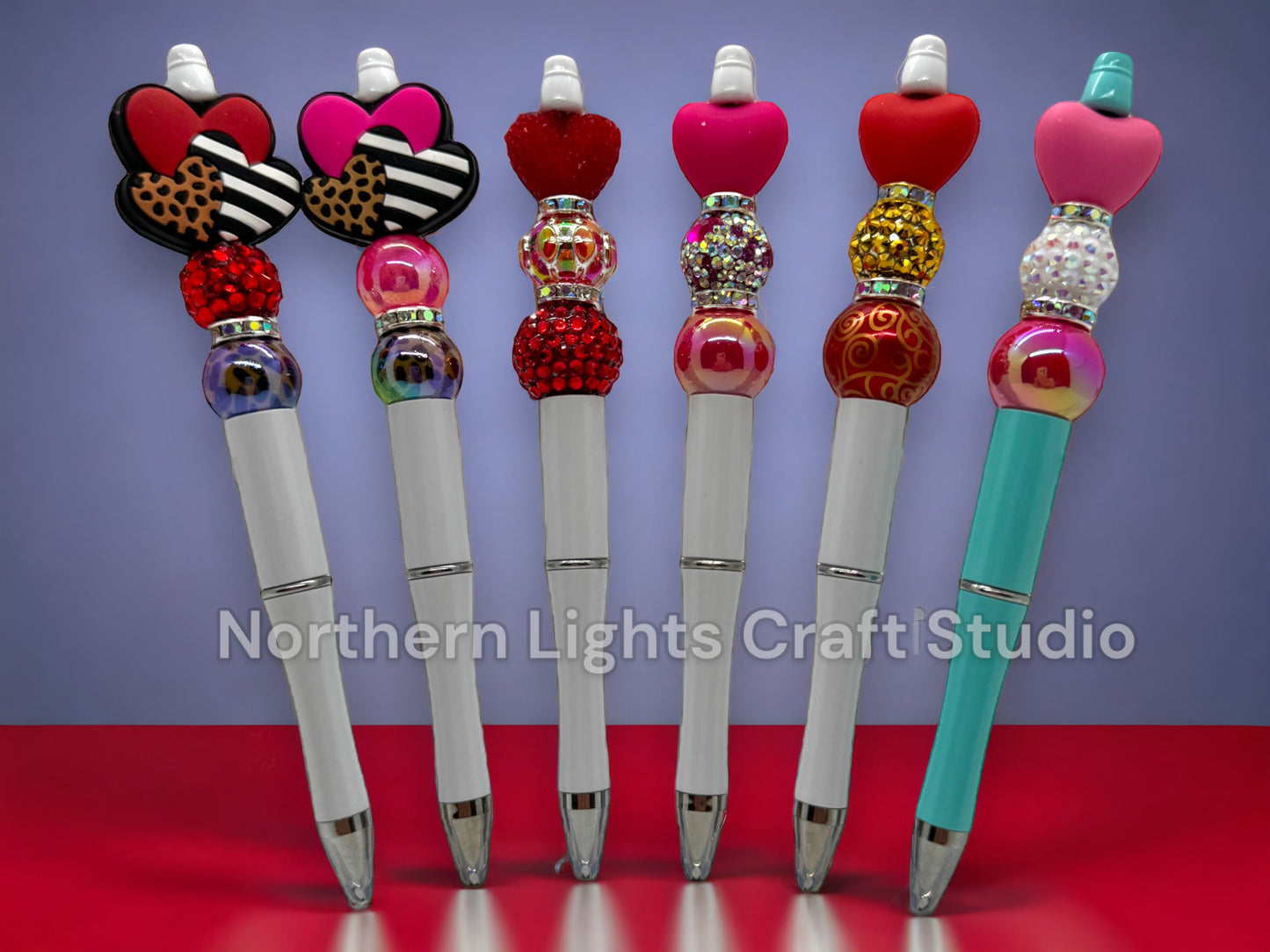 Custom Beaded Heart Pens, Valentine's Day Themed Pens