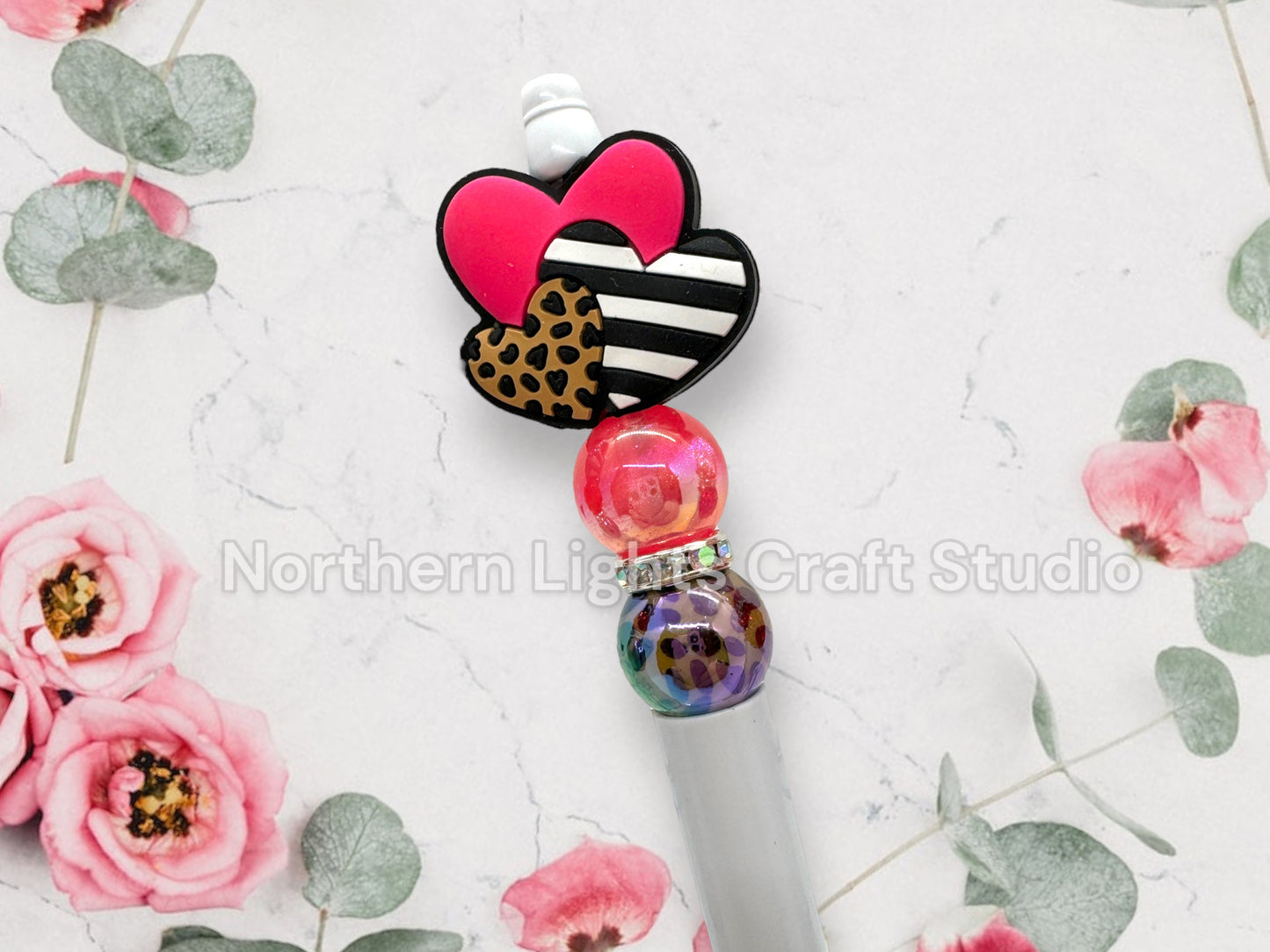 Custom Beaded Heart Pens, Valentine's Day Themed Pens