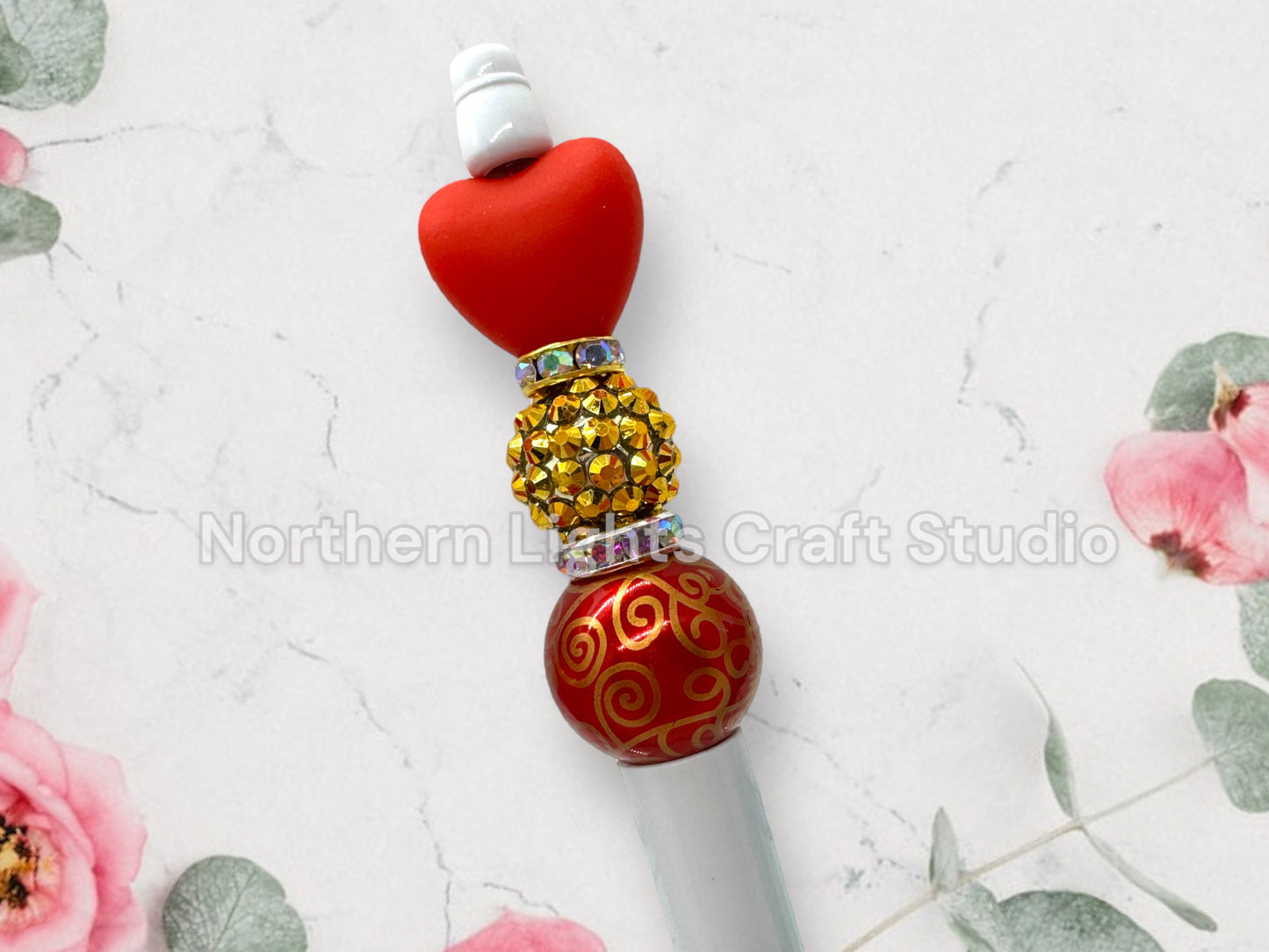 Custom Beaded Heart Pens, Valentine's Day Themed Pens