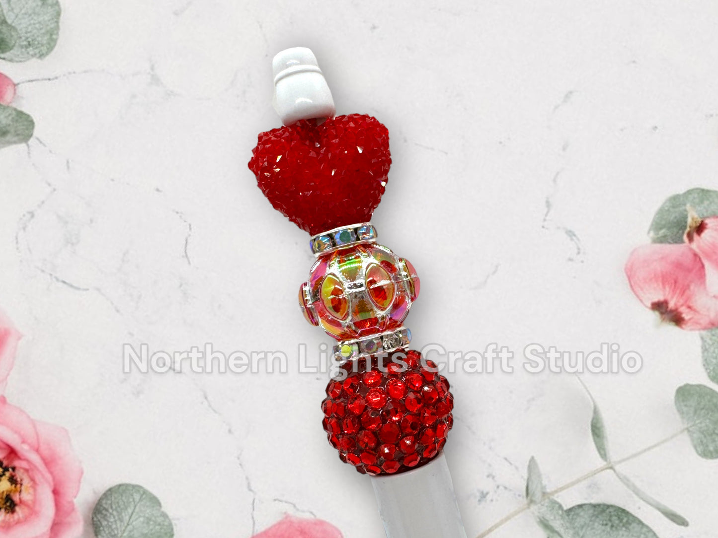 Custom Beaded Heart Pens, Valentine's Day Themed Pens