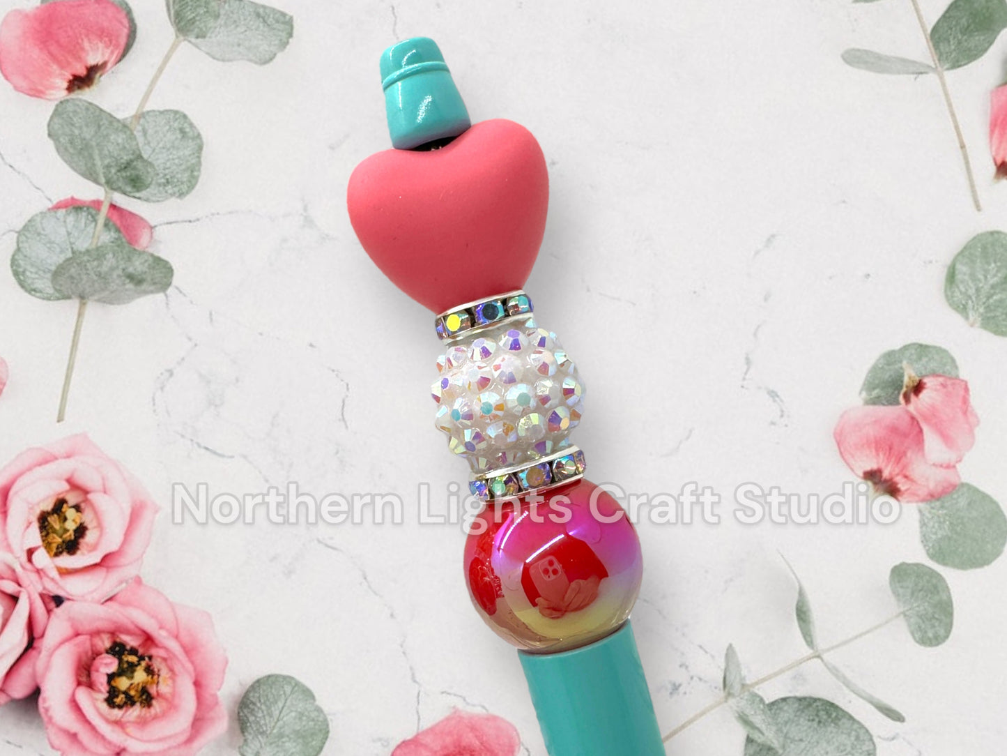 Custom Beaded Heart Pens, Valentine's Day Themed Pens
