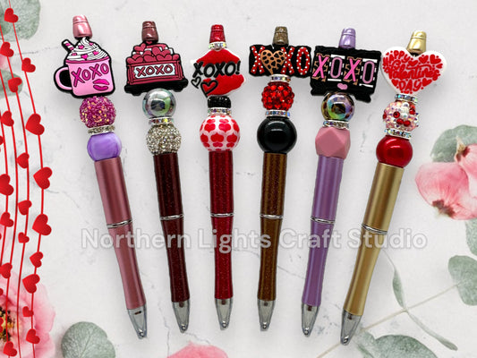 Valentine's Day Pen, Bling Pen, XOXO Beaded Pen, Love Themed Pens, Happy Valentine's Day Pen, Rhinestone Valentine's Pens