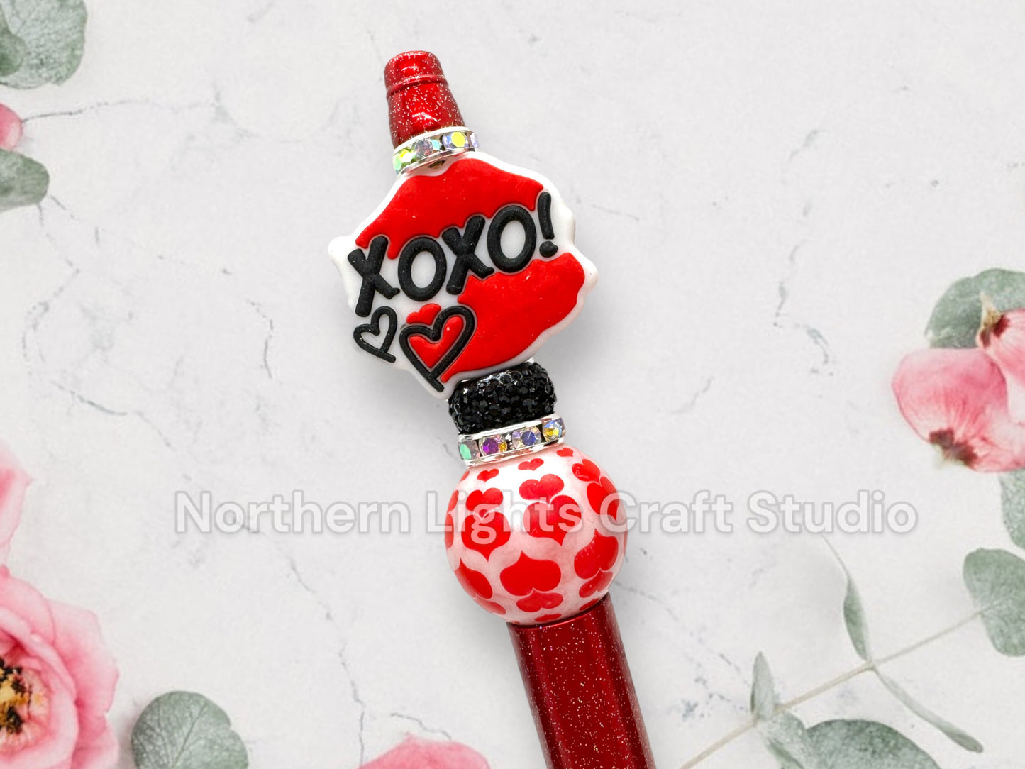Valentine's Day Pen, Bling Pen, XOXO Beaded Pen, Love Themed Pens, Happy Valentine's Day Pen, Rhinestone Valentine's Pens