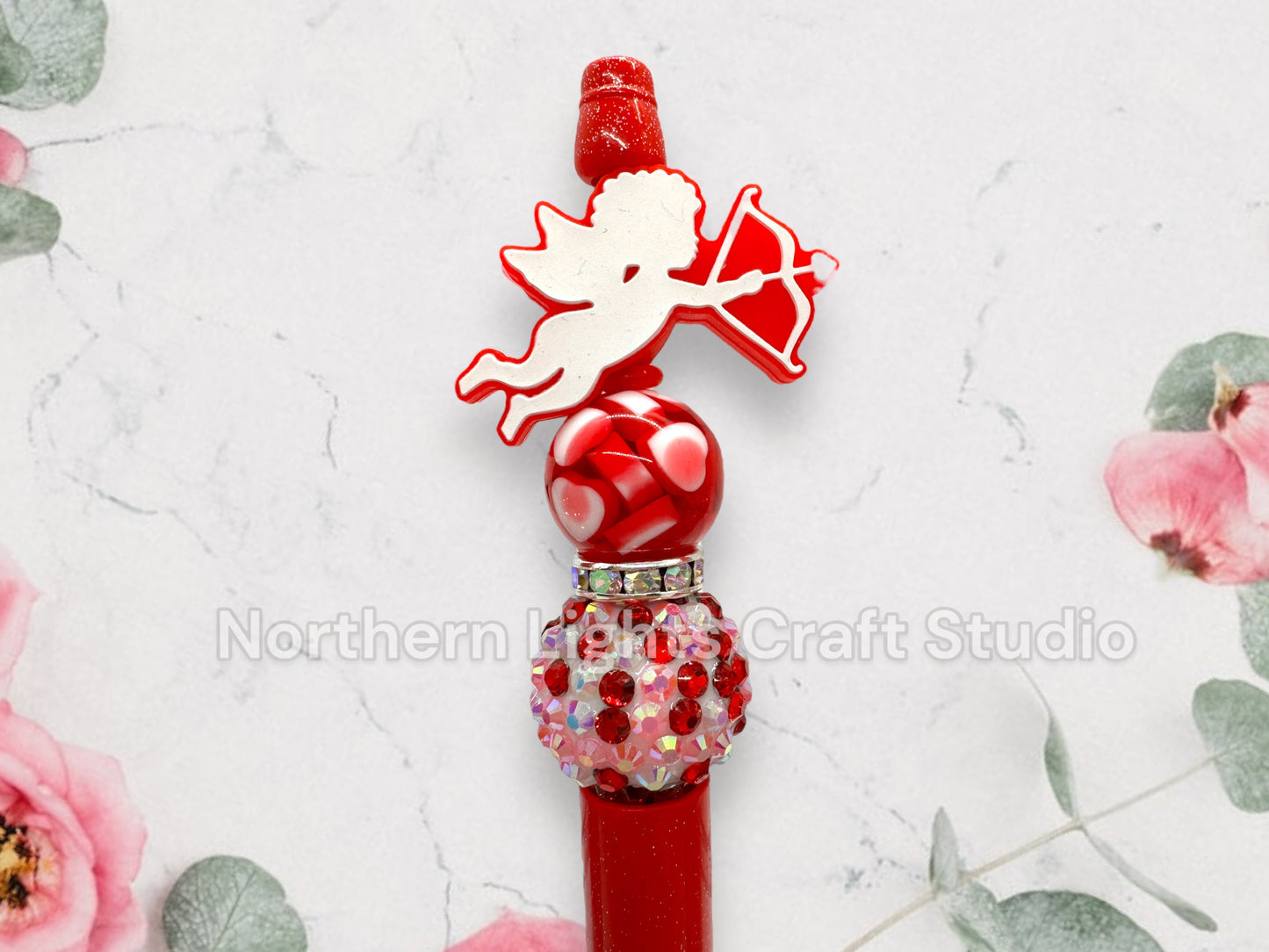 Valentine's Day Pen, Custom Beaded Cupid Pen, I Love You Pen, Bling Heart Pen
