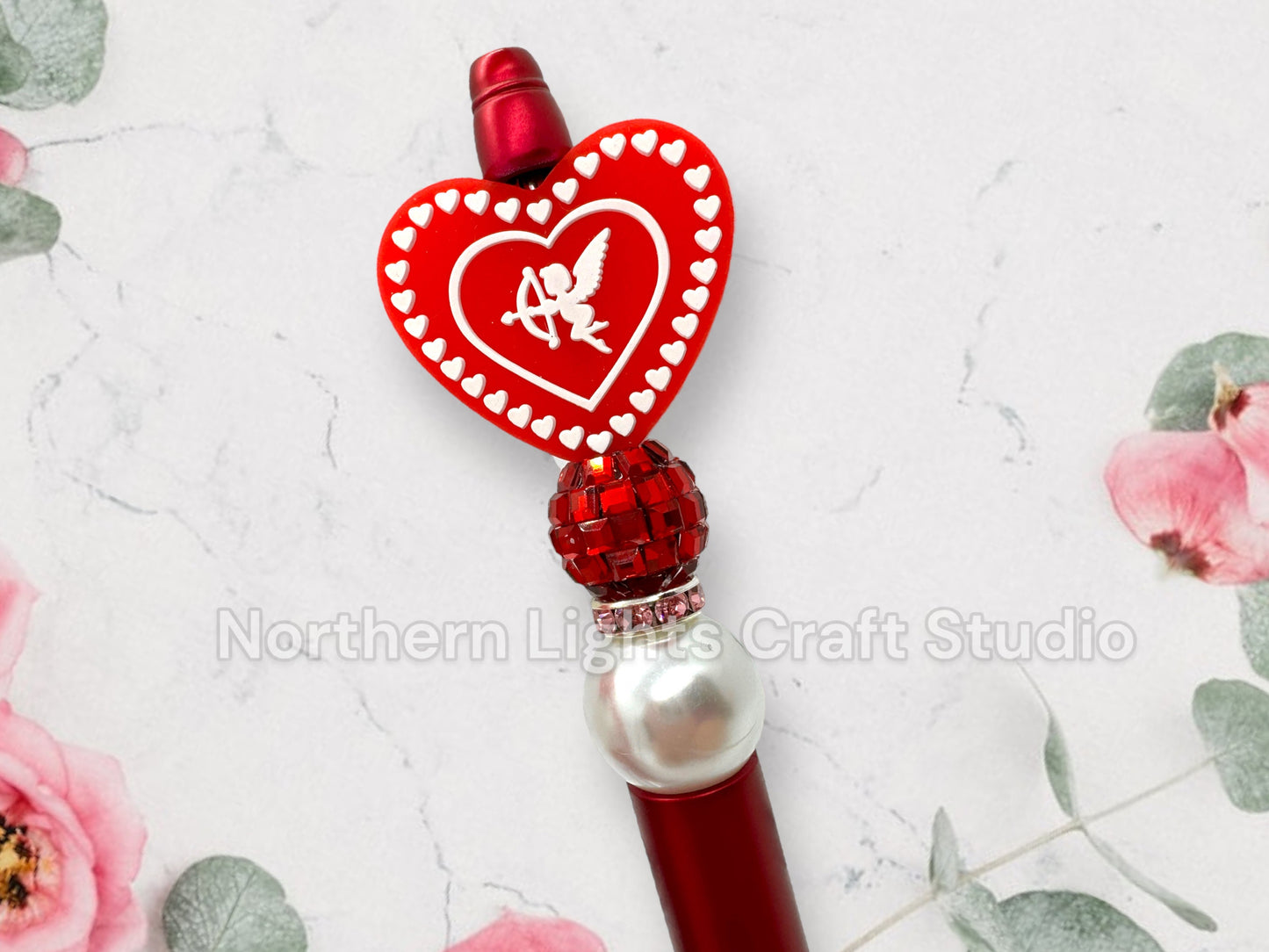 Valentine's Day Pen, Custom Beaded Cupid Pen, I Love You Pen, Bling Heart Pen