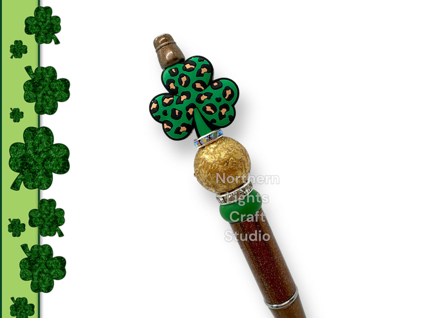 St. Patrick's Day Beaded Pens, Irish Theme Pens, St. Patty's Day Pens, Three Leaf Clover Pen, Irish Teacher Pen, Four Leaf Clover
