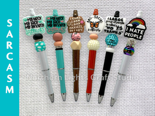 Custom Beaded Anti-Social and Anxiety Pen, Bling Pens, I Hate People Pen, Sarcastic Pen, Sassy Pens, Anti-Social Pen, Attitude Pens