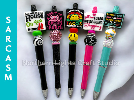 Sarcastic Beaded Pens, Sarcastic Wizard of Oz Pen, Don't Make Me Drop a House on You, Don't Go Bacon My Heart, Nacho Type, Cute Pens