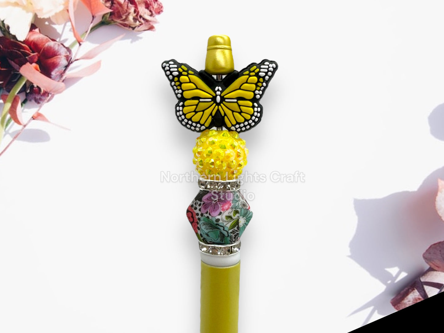 Custom Beaded Butterfly Pen, Butterfly Bead Pen, Bling Pen, Cute Pen, Spring Pen, Inexpensive Stocking Stuffer, Silicone Focal Pen