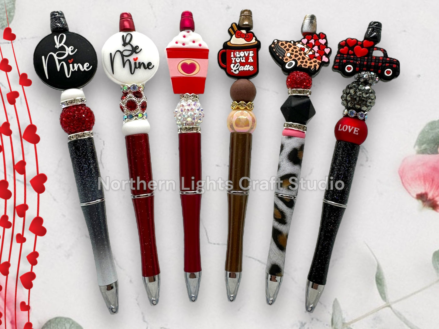 Beaded Valentine Pen, Custom Valentine Bead Pen, Be Mine Pen, Valentine's Day Gift, Valentine Truck, I Love You A Latte Charm Pen