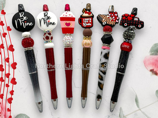 Beaded Valentine Pen, Custom Valentine Bead Pen, Be Mine Pen, Valentine's Day Gift, Valentine Truck, I Love You A Latte Charm Pen