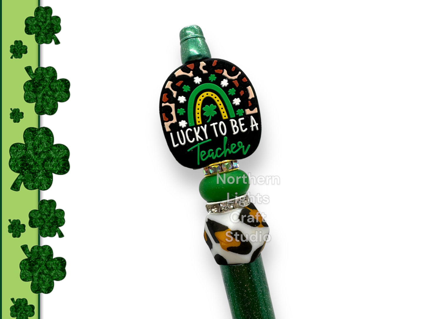 St. Patrick's Day Beaded Pens, Irish Theme Pens, St. Patty's Day Pens, Three Leaf Clover Pen, Irish Teacher Pen, Four Leaf Clover