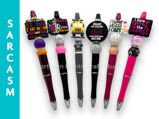Custom Beaded Sarcastic Pens, I Know Things,  Have the Day You Deserve, Struggle Bus, I Wish Everyone Had Brains, I Hate You The Least