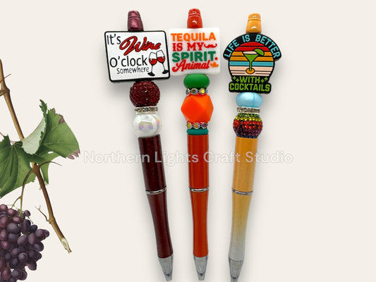 Sarcastic Wine Beaded Pen, It's Wine O'Clock Somewhere, Tequila Is My Spirit Animal, Life Is Better With Cocktails Pen