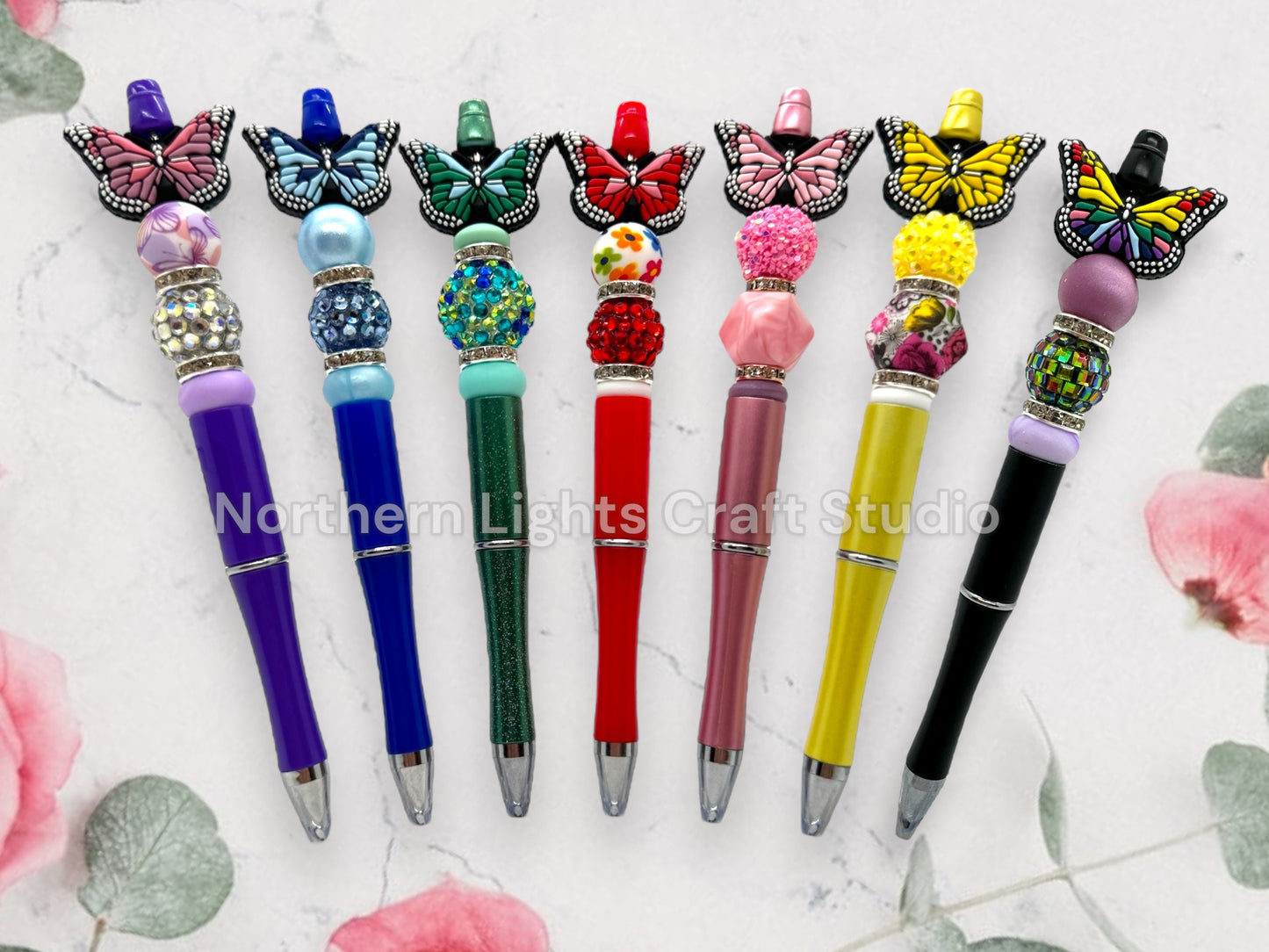 Custom Beaded Butterfly Pen, Butterfly Bead Pen, Bling Pen, Cute Pen, Spring Pen, Inexpensive Stocking Stuffer, Silicone Focal Pen