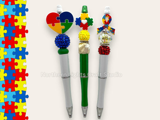 Custom Beaded Autism Awareness Pen, Autism Awareness Puzzle Bead Pen, Autism Therapist Gift Idea, Autism Support Pen