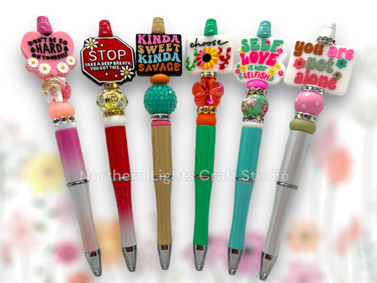 Beaded Positive Mindset Pen, You are Not Alone, Choose Joy, Kinda Sweet Kinda Savage, Take a Deep Breath, Don't Be So Hard on Yourself