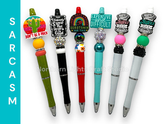 Custom Beaded Humor Pens, Sarcastic Pens, I Don't Give a Hoot, Calm the Flock Down, I'm Not Lazy, That's a Terrible Idea When Do We Start,