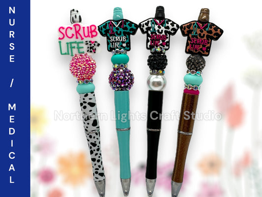 Scrub Life Bead Pen, Beaded Scrub Life Pen, Leopard Print Scrub Life, Gifts for Medical Staff, Nurse Keychain