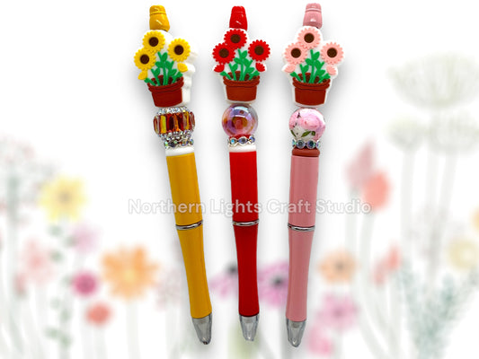Beaded Flower Pen, Potted Flower Pen, Potted Flower Pen, Bling Flower Pen, Bling Flower Pen, Fancy Flower Pen