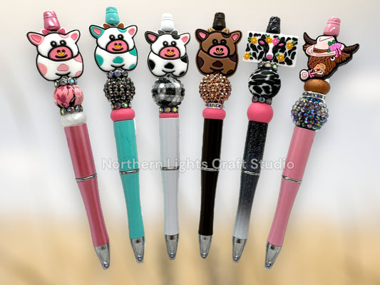 Cow Pen, Beaded Cow Pen, Custom Beaded Cow Pen, Cow Beaded Pen, Silicone Cow, Bling Pen, Bling Cow Pen, Cow Print Pen,