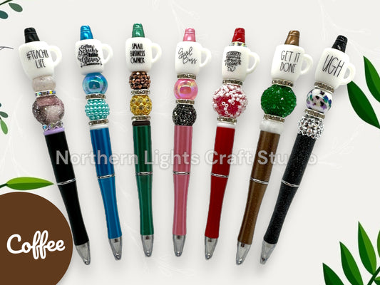 Coffee Pen with Sayings, Beaded Coffee Pen, Custom Coffee Pen, Gift for Coffee Lovers, Coffee Gift Basket Ideas, Get it Done, Teacher Life
