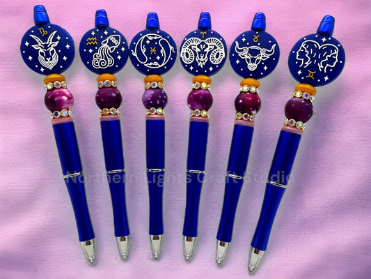 Handmade Beaded Zodiac Pen, Custom Beaded Astrological Sign Pen, Zodiac Sign Gift