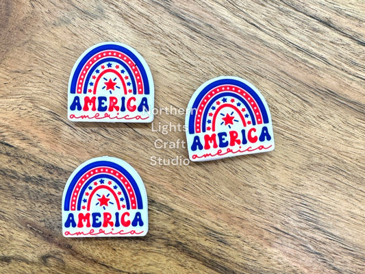 America Rainbow Silicone Focal Bead , USA Focal, Red White and Blue Rainbow, Patriotic Focal, Summer Focal, 4th of July Focal
